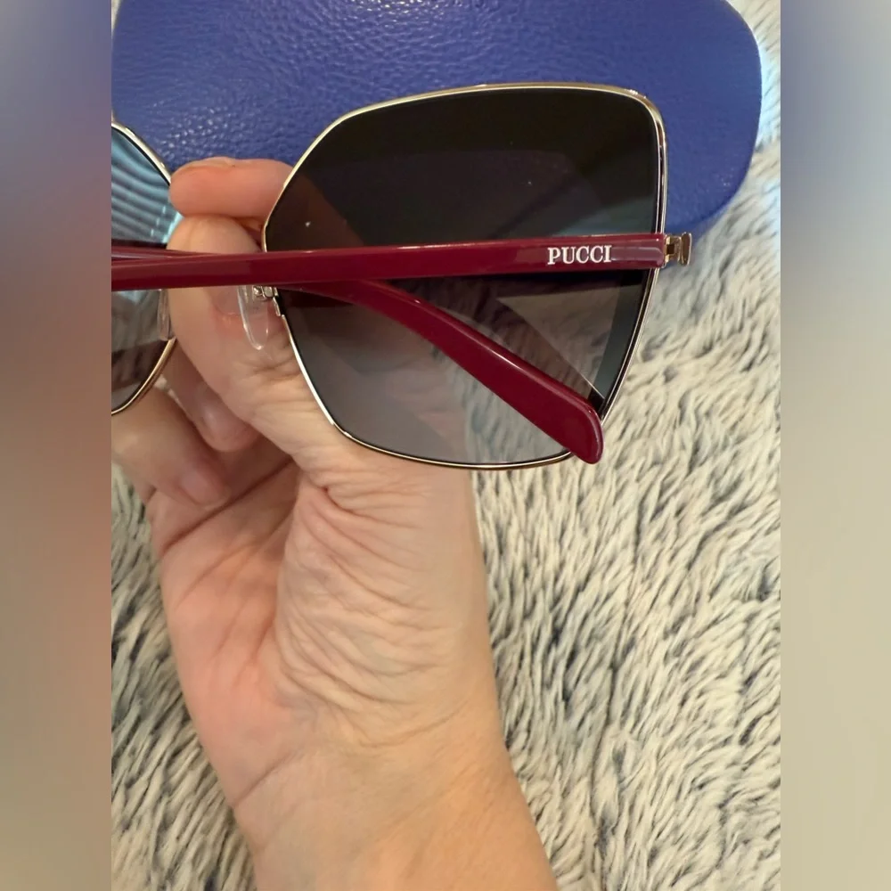 🕶️ EMILIO PUCCI WOMEN RED SUNGLASSES METAL SQUARE GRADIENT EYEGLASSES🕶️ - Picture 3 of 11